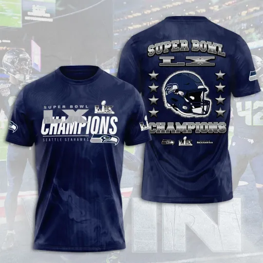 Discover Seattle Seahawk 2025 Super 1Bowl LX Champions 3D Apparel Shirt S-5XL Style6