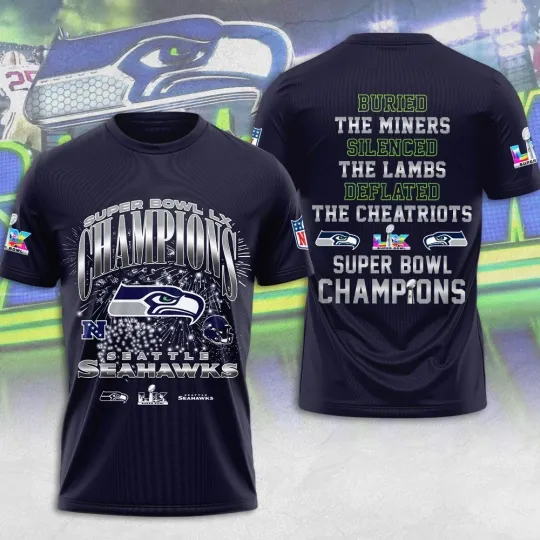 Discover Seattle Seahawk 2025 Super 1Bowl LX Champions 3D Apparel Shirt S-5XL Style7
