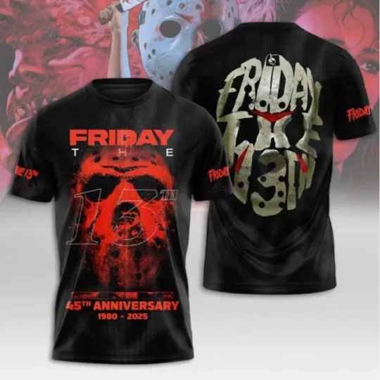 Discover 45th Anniversary 1980-2025 Friday The 13th 3D T-Shirt