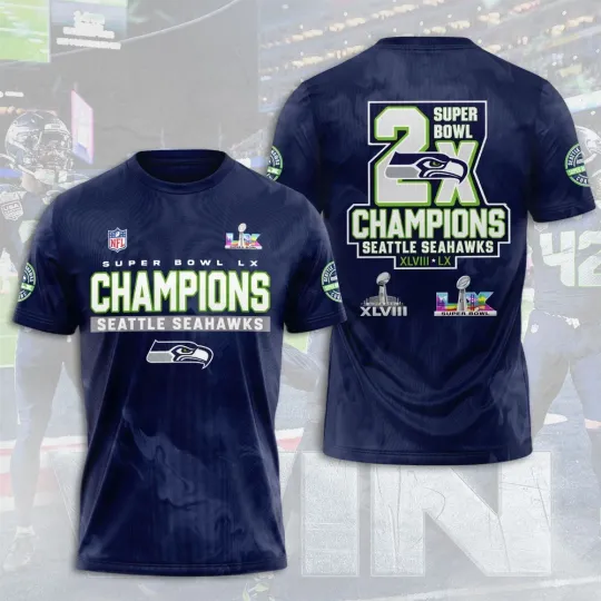 Discover Seattle Seahawk 2025 1Bowl LX Champions 3D Apparel Shirt
