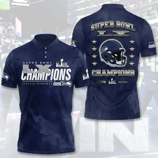 Discover Seattle Seahawk 2025 1Bowl LX Champions 3D Apparel Polo Shirt