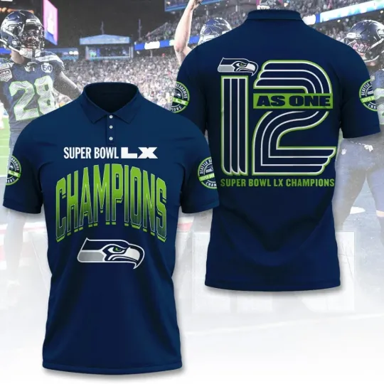 Discover Seattle Seahawk 2025 1Bowl LX Champions 3D Apparel Polo Shirt