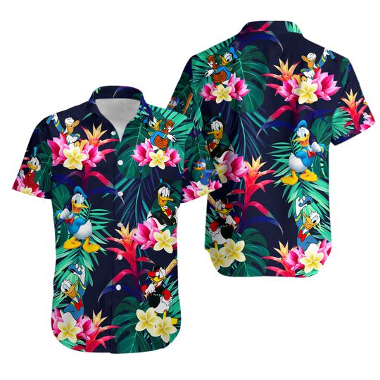 Funny Donald Duck Tropical Short Sleeve Button Hawaiian Shirt, Summer Men's Shirt