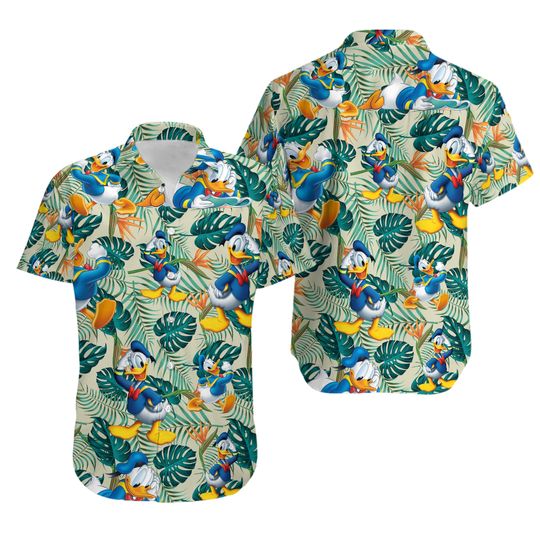 Donald Duck Button Shirt And Shorts, Donald Hawaiian Shirt, Beach Shorts, Disneyworld Tropical Shirt, Disneyland, Disney Vacation Shirt