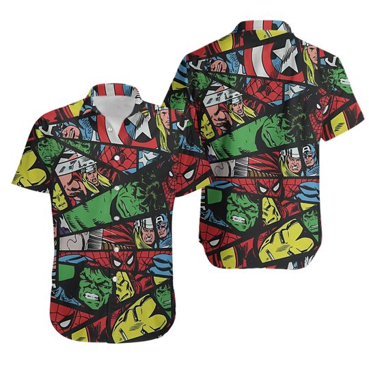 Marvel Hawaiian Shirt, Batman Hawaiian Shirt, Spiderman Button Shirt, Shirt For Adult Youth, Gift For Party, Hawaiian Shirt