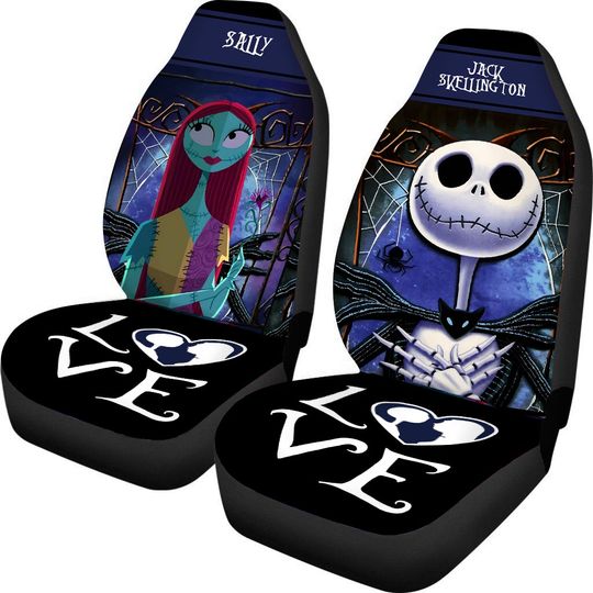 Jack And Sally Car Seat Cover, Horror Seat Decor