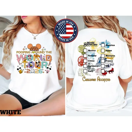 Discover Epcot World Tour 2025,2026 T-Shirt:Mickey and Friends PooPing Team