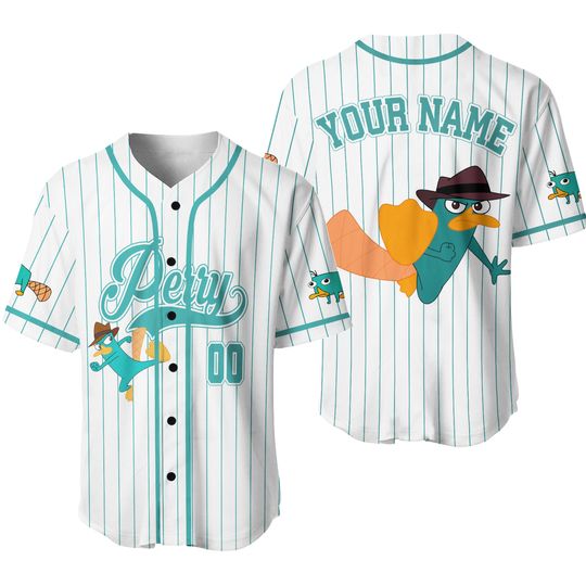 Custom Phineas And Ferb Perry The Platypus Baseball Jersey, Perry Birthday Jersey, Phineas And Ferb Disney Baseball Jersey, Perry Jersey