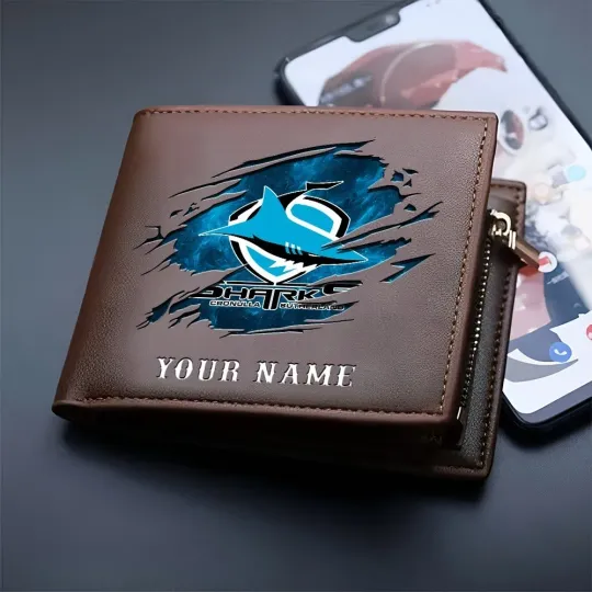 Discover Cronulla-Sutherland Sharks NRL Personalized New Man Leather Wallet Gift For Fan
