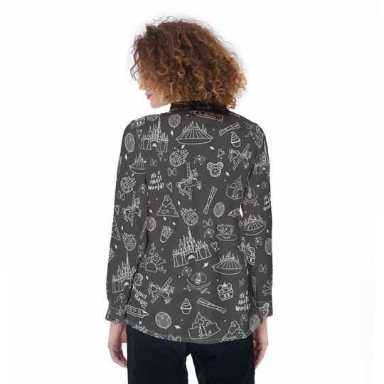Vintage Disney Castle Pattern Casual Shirt, Disney Women Blouse, Comfortable Casual Shirt, Long Sleeve Blouse