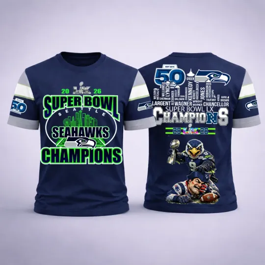 2026 Super Bowl Seattle Seahawks Champions All Over Print Shirt