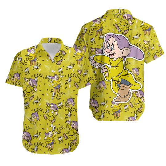 Dopey Button Shirt And Shorts, Snow White Seven Dwarfs Hawaiian Shirt, Snow White Summer Beach Shirt, Disney Vacation Tropical Shirt