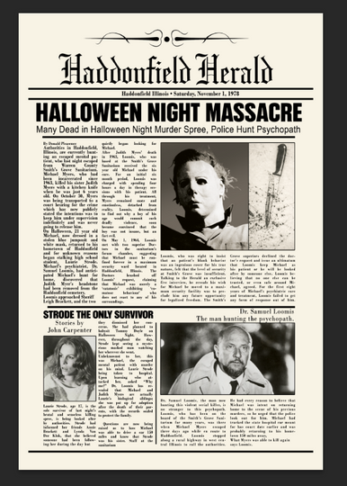 1978 Halloween Haddonfield Herald Poster Michael Myers Halloween Night Massacre