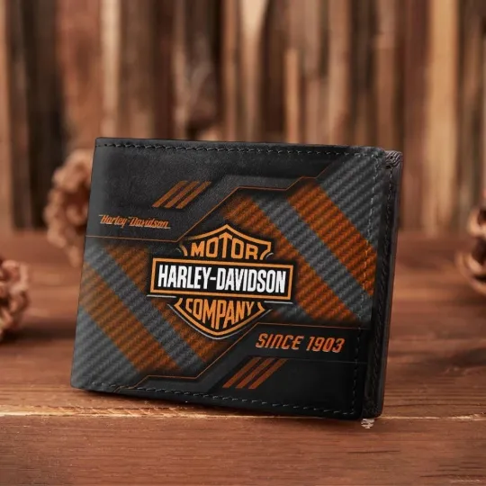 Discover Personalized Harley Motor Davidsonn Racing Men's Leather Wallet Gift For Him Dad