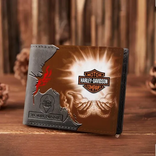 Discover Personalized Harley Motor Davidsonn Racing Men's Leather Wallet Gift For Him Dad