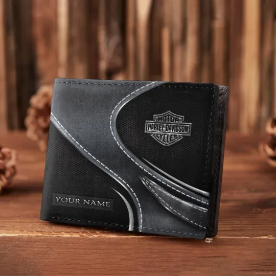 Discover Personalized Harley Motor Davidsonn Racing Men's Leather Wallet Gift For Him Dad