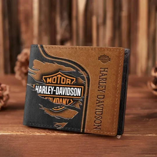 Discover Harley Motor Davidsonn Racing Men's Leather Wallet Gift For Him Dad