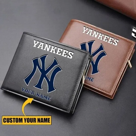 Discover Personalized New York Baseball Yankeess Team Men Leather Wallet Gift For Him Dad