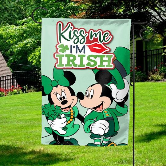 Discover Disney Kiss Me I'm Irish Mickey & Minnie Garden Flag, St. Patrick's Day Flag
