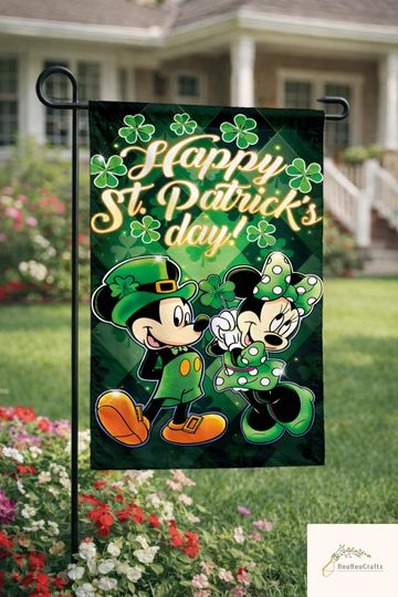 Discover Mickey Minnie St Patrick Garden Flag, Disney Irish Shamrock Yard Decor, Happy St Patricks Day Outdoor Banner