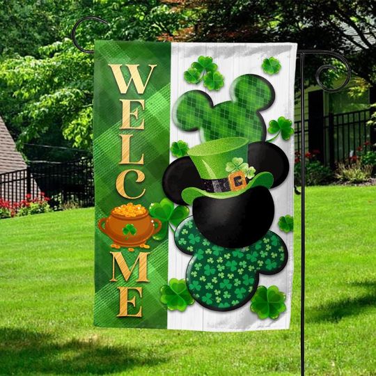 Discover Disney Patrick Day Garden Flag, Happy St Patrick's Day Flag, Lucky Shamrock Flag, Disney Patrick Day Decor, Mickey Minnie Patrick Flag