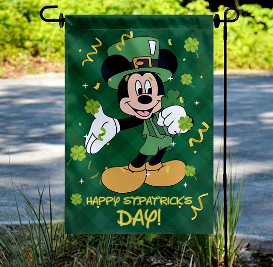 Discover Disney Patrick Day Garden Flag, Happy St Patrick's Day Flag, Lucky Shamrock Flag, Disney Patrick Day Decor, Mickey Minnie Patrick Flag
