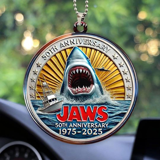 Discover Jaws 50th Anniversary Car Ornament, Shark Ornament Hanging, Jaws Horror Movie Ornament, Beach Boat Car Mirror Charm, Car Decor