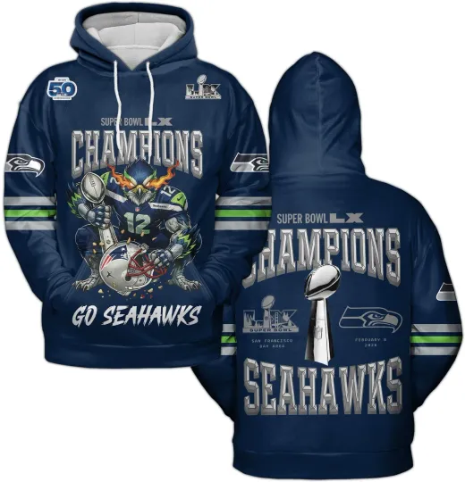 Seattle Seahawks Super Bowl LX Champions All Over Hoodie