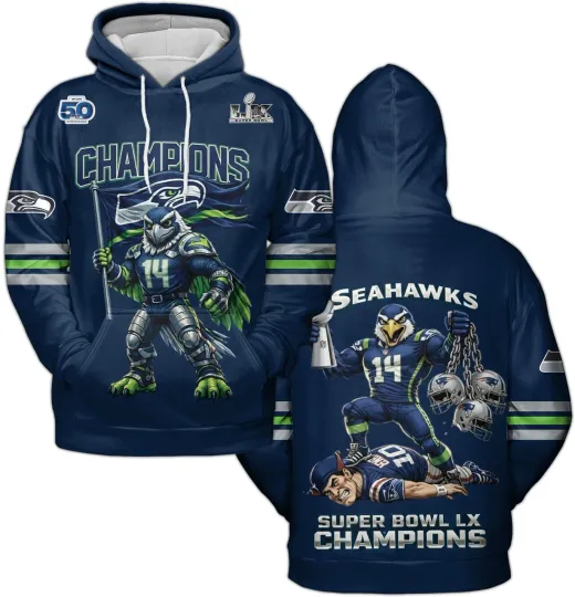 Seattle Seahawks 2026 Super Bowl LX Champions All Over Hoodie