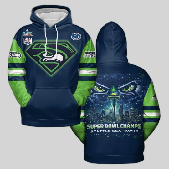 Discover Seattle Seahawks 2026 Super Bowl LX Champions All Over Hoodie