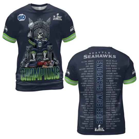 Discover Seattle Seahawks Super Bowl LX Champions All Over Shirt