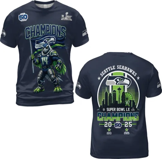 Discover Seattle Seahawks Super Bowl LX Champions All Over Print Shirt