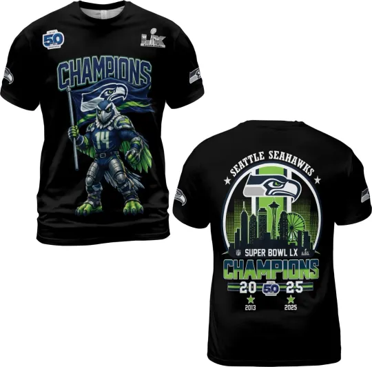 Discover Seattle Seahawks Super Bowl LX Champions All Over Print Shirt