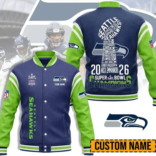 Custom Name Seatle Seahawks Super Bowl Champions Baseball Jacket