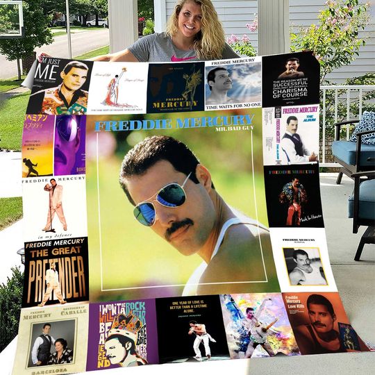 Freddie Mercury Queen Rock Band Fleece Blanket, Vintage Quilt, Handmade Bedding