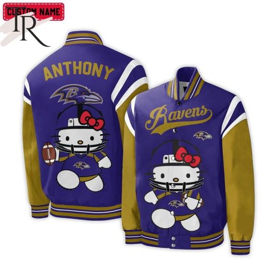 Personalized Baltimore Ravens Hello Kitty Baseball Jacket For Fans