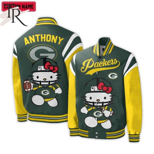 Personalized Green Bay Packers Hello Kitty Baseball Jacket For Fans