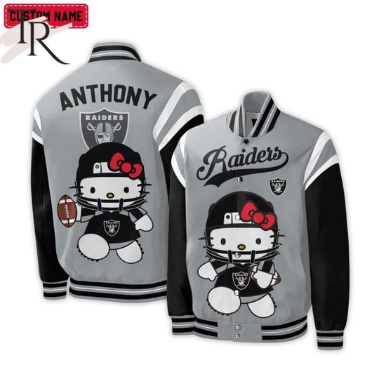 Personalized Las Vegas Raiders Hello Kitty Baseball Jacket For Fans