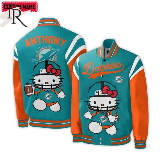 Personalized Miami Dolphins Hello Kitty Baseball Jacket For Fans