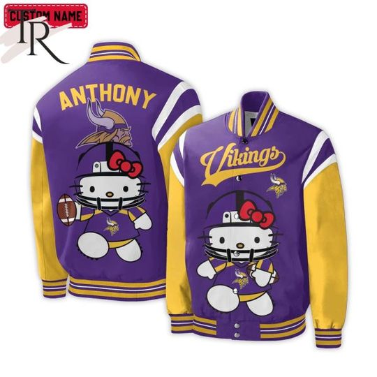 Personalized Minnesota Vikings Hello Kitty Baseball Jacket For Fans