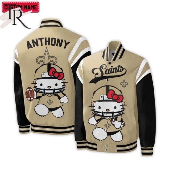 Personalized New Orleans Saints Hello Kitty Baseball Jacket For Fans