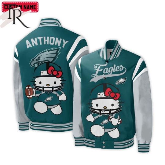 Personalized Philadelphia Eagles Hello Kitty Baseball Jacket For Fans