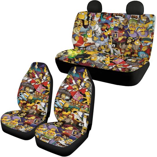 Simpsons Car Seat Covers Full Set | Front & Rear Universal Fit | Cartoon Auto Interior