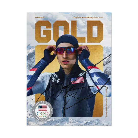 Discover Jordan Stolz Gold Olympic Speed Skater Poster | Signed Printed Photo Style 2026
