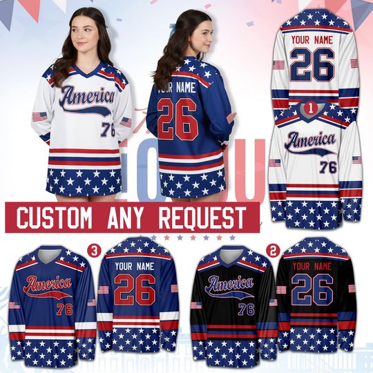 Discover Personalize Name Number 4th of July Hockey Jersey, Custom Independence Day Shirt, Personalized American Flag Hockey Jersey, Patriotic Gift