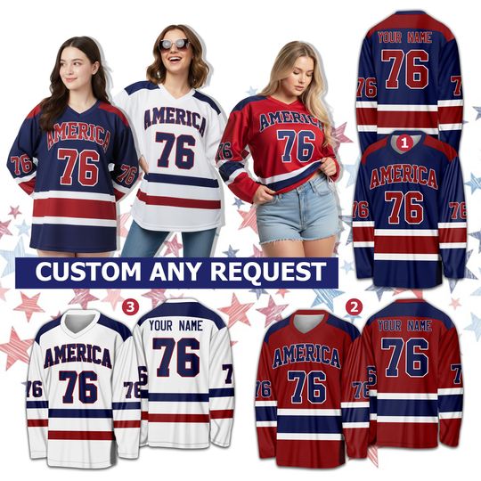 Discover Personalize Name Number 4th of July Hockey Jersey, Custom Independence Day Shirt, Personalized American Flag Hockey Jersey, Patriotic Gift