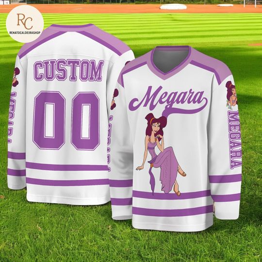 Discover Personalized Megara Hockey Jersey  Custom Hercules Shirt, Classic Cartoon Team Outfit, Family Matching Hockey Gift for Fans