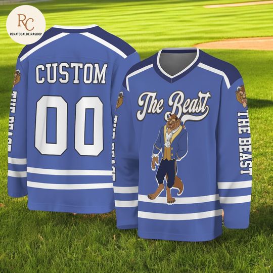 Discover Personalized The Beast Hockey Jersey  Custom Beauty and the Beast Shirt, Classic Cartoon Team Outfit, Matching Family Hockey Gift for Fans