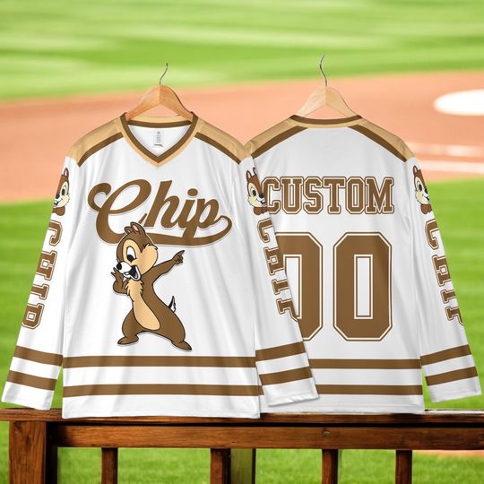Discover Personalized Chip Hockey Jersey, Custom Disney Chip and Dale Hockey Shirt, Cute Cartoon Hockey Gift