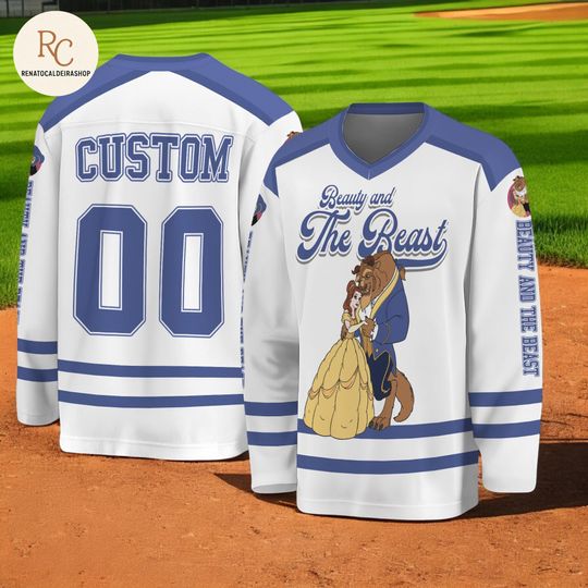 Discover Personalized Beauty and the Beast Hockey Jersey  Custom Cartoon Team Shirt, Family Matching Hockey Outfit, Unique Gift for Fans